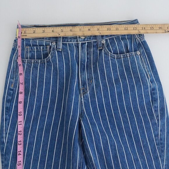 American Eagle Blue White Stripe Straight Tapered Mom Denim Blue Jeans 2 - Picture 3 of 14